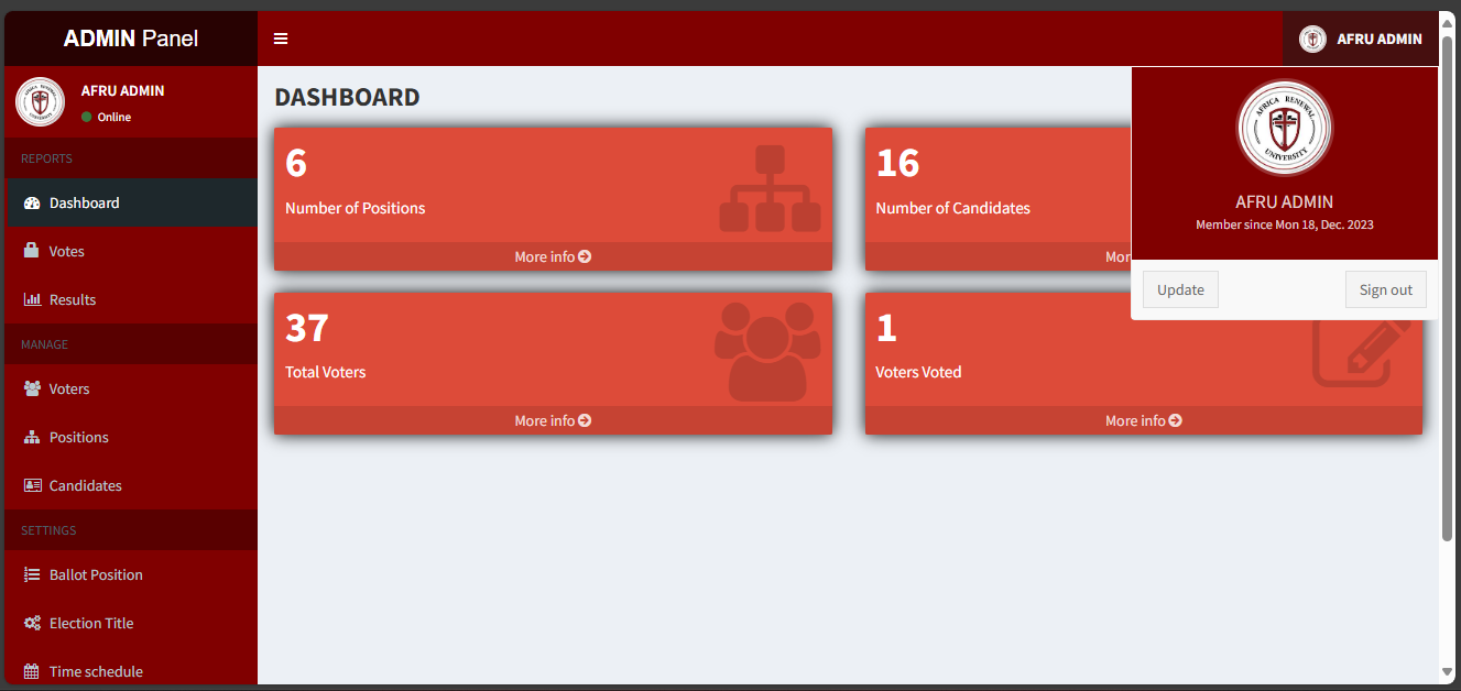 KAYE Voting System Admin Dashboard